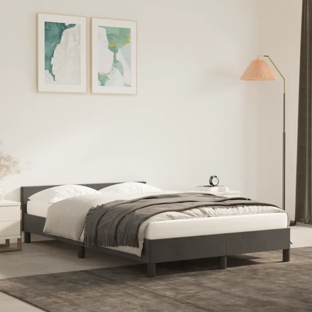 Letto matrimoniale | Letto per adulti | Giroletto senza Materasso Grigio Scuro 120x190 cm Velluto - Image 2