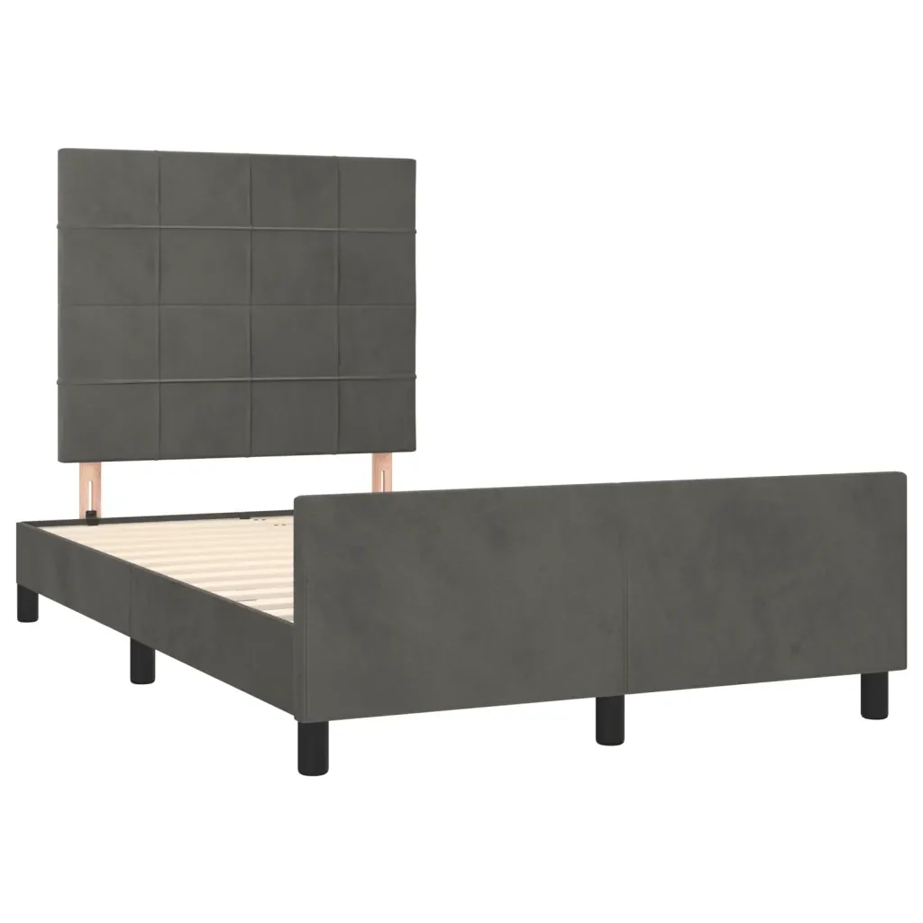 Letto matrimoniale | Letto per adulti | Giroletto senza Materasso Grigio Scuro 120x190 cm Velluto - Image 4