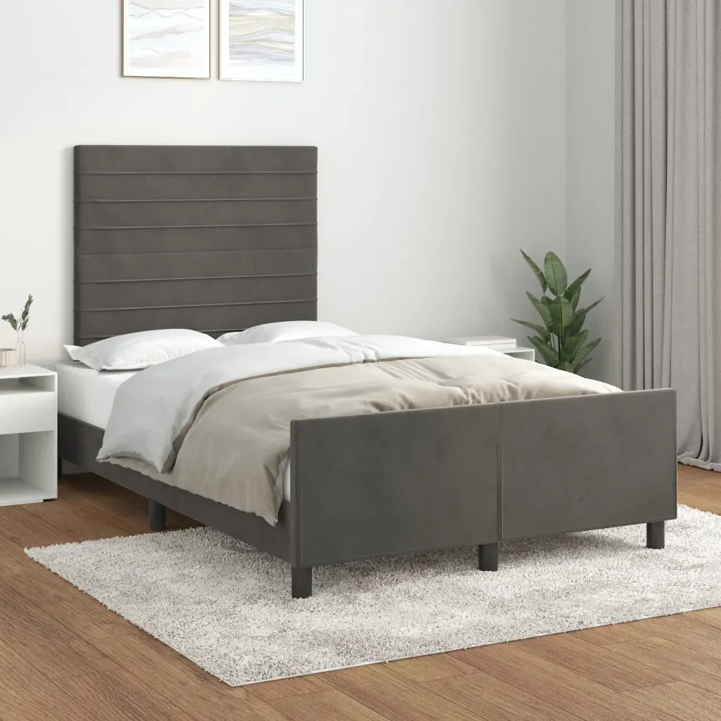 Letto matrimoniale | Letto per adulti | Giroletto senza Materasso Grigio Scuro 120x190 cm Velluto - Image 2