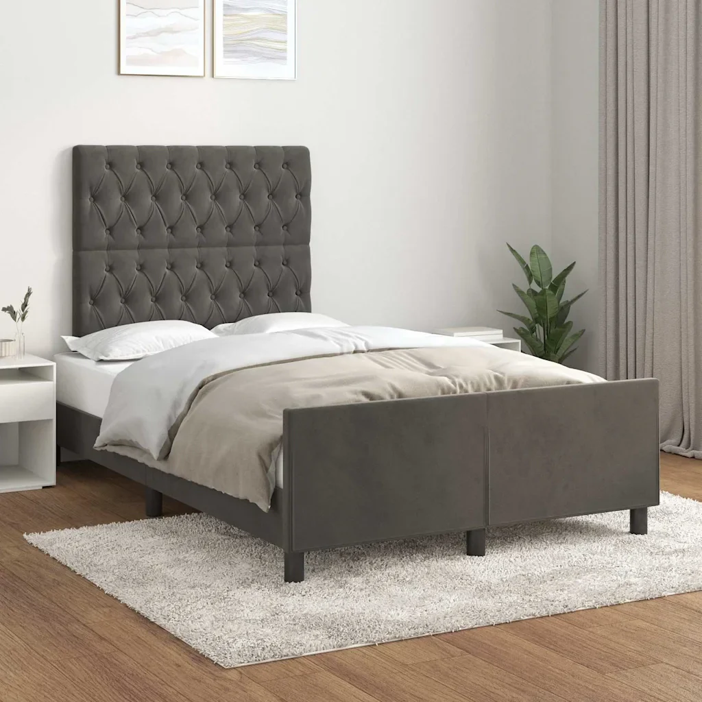 Letto matrimoniale | Letto per adulti | Giroletto senza Materasso Grigio Scuro 120x190 cm Velluto - Image 2