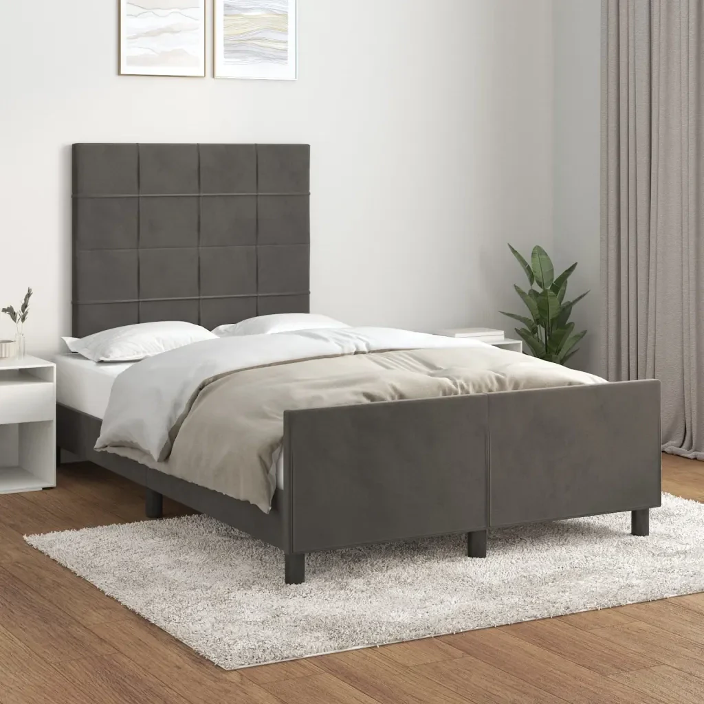 Letto matrimoniale | Letto per adulti | Giroletto senza Materasso Grigio Scuro 120x200 cm Velluto - Image 2
