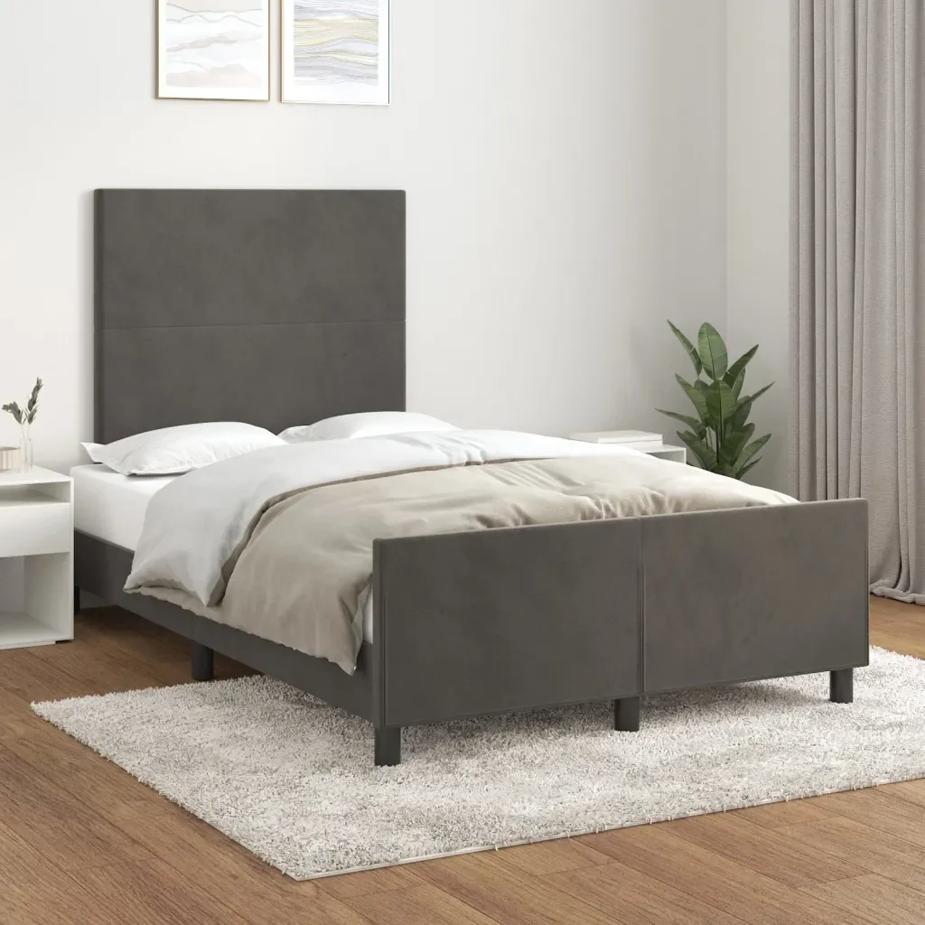 Letto matrimoniale | Letto per adulti | Giroletto senza Materasso Grigio Scuro 120x200 cm Velluto - Image 2