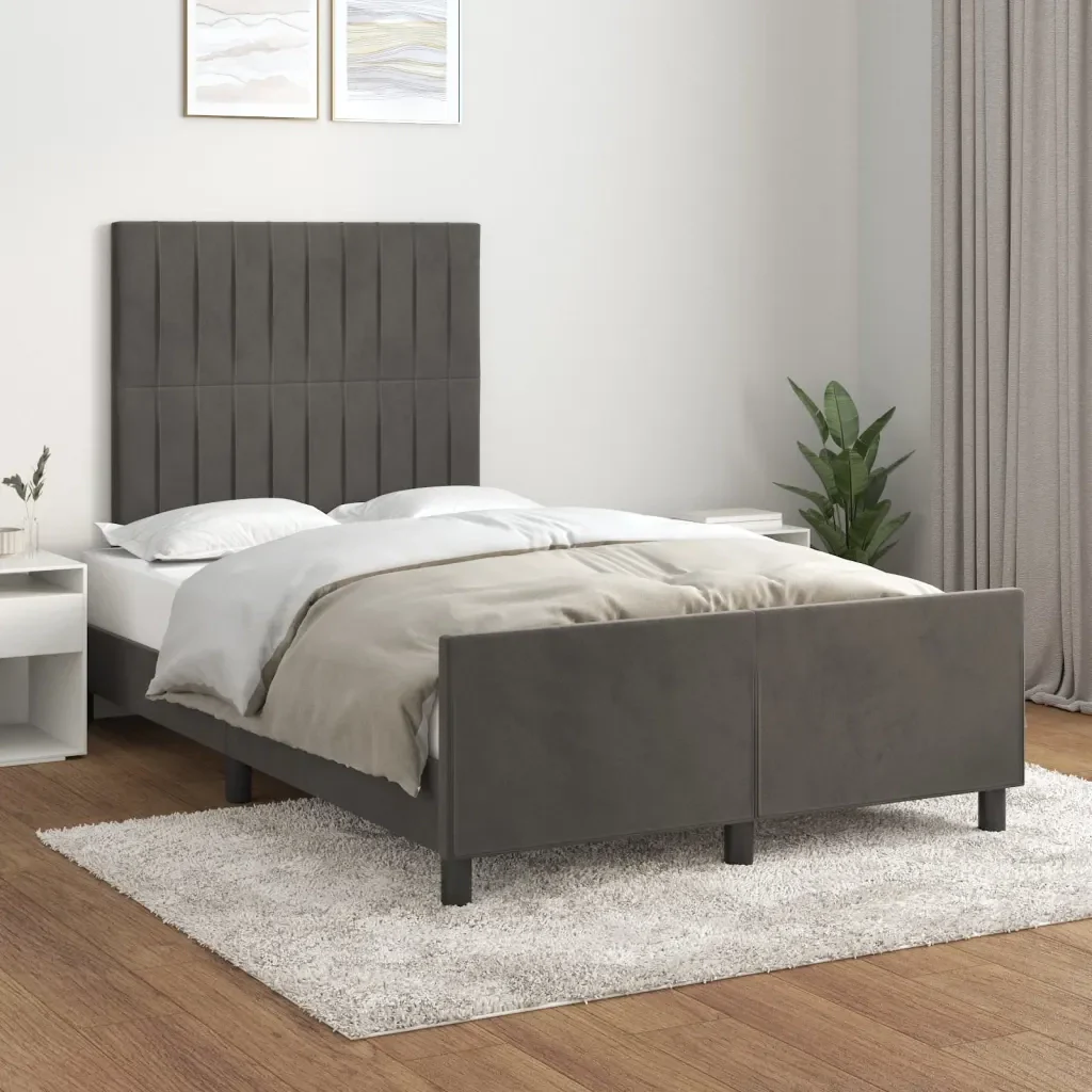 Letto matrimoniale | Letto per adulti | Giroletto senza Materasso Grigio Scuro 120x200 cm Velluto - Image 2
