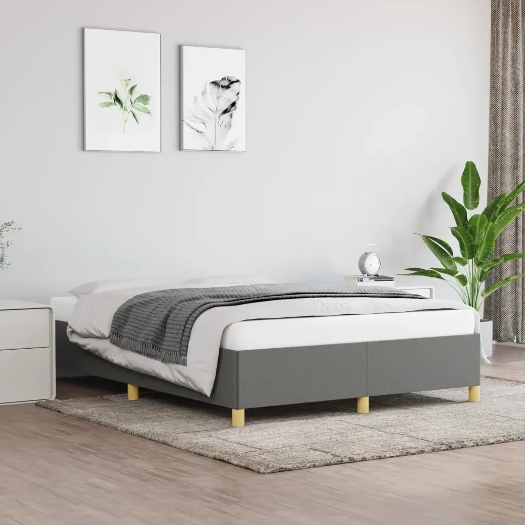 Letto matrimoniale | Letto per adulti | Giroletto senza Materasso Grigio Scuro 140x190 cm Tessuto - Image 2