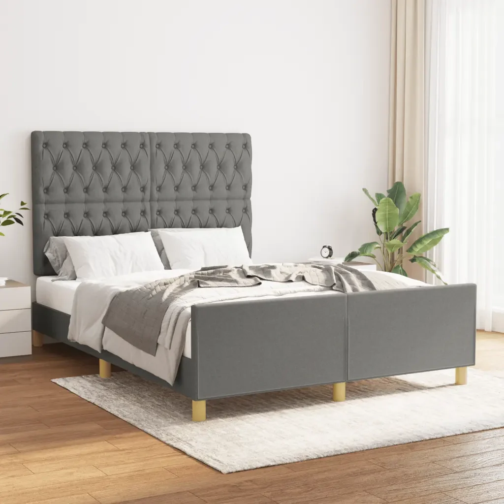 Letto matrimoniale | Letto per adulti | Giroletto senza Materasso Grigio Scuro 140x190 cm Tessuto - Image 2