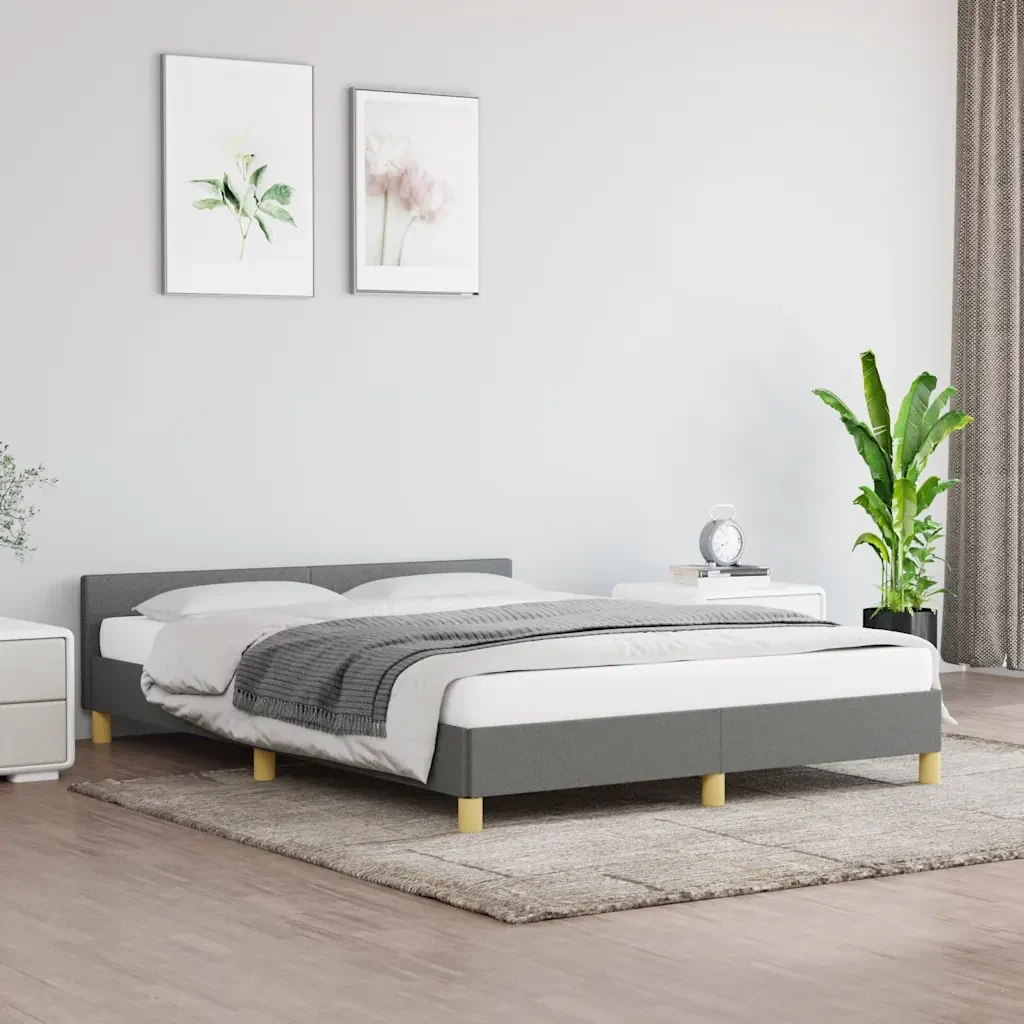 Letto matrimoniale | Letto per adulti | Giroletto senza Materasso Grigio Scuro 140x190 cm Tessuto - Image 2