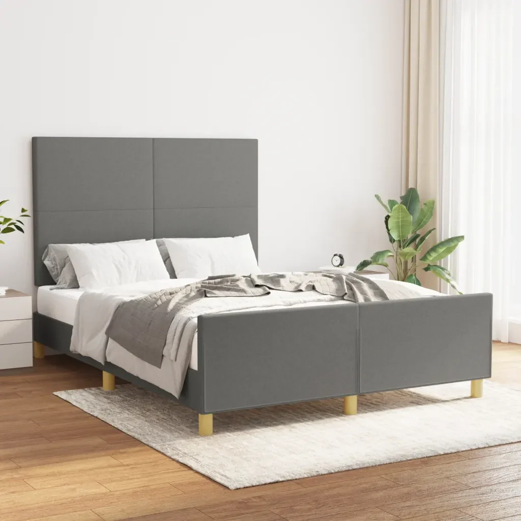 Letto matrimoniale | Letto per adulti | Giroletto senza Materasso Grigio Scuro 140x190 cm Tessuto - Image 2