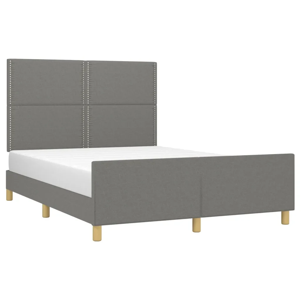 Letto matrimoniale | Letto per adulti | Giroletto senza Materasso Grigio Scuro 140x190 cm Tessuto - Image 4