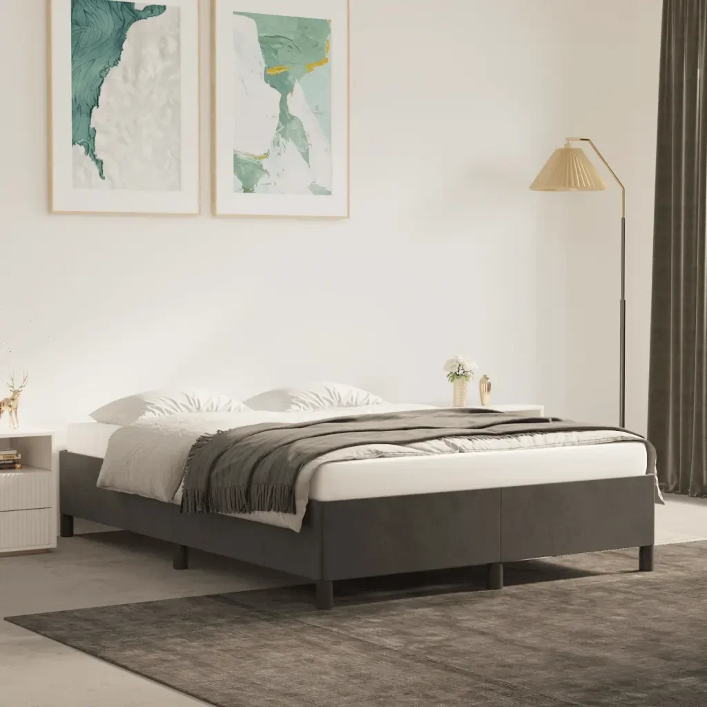 Letto matrimoniale | Letto per adulti | Giroletto senza Materasso Grigio Scuro 140x190 cm Velluto - Image 2