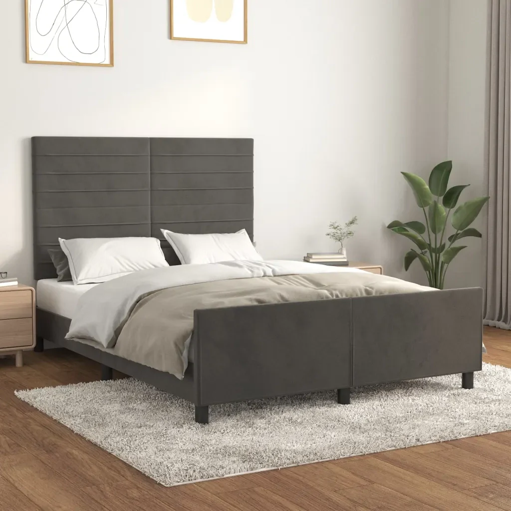 Letto matrimoniale | Letto per adulti | Giroletto senza Materasso Grigio Scuro 140x190 cm Velluto - Image 2
