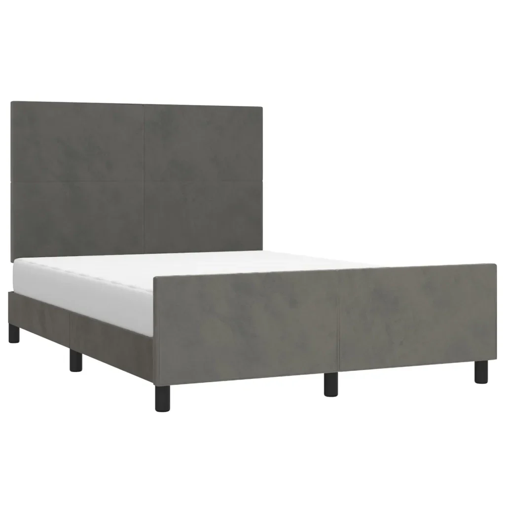 Letto matrimoniale | Letto per adulti | Giroletto senza Materasso Grigio Scuro 140x190 cm Velluto - Image 4