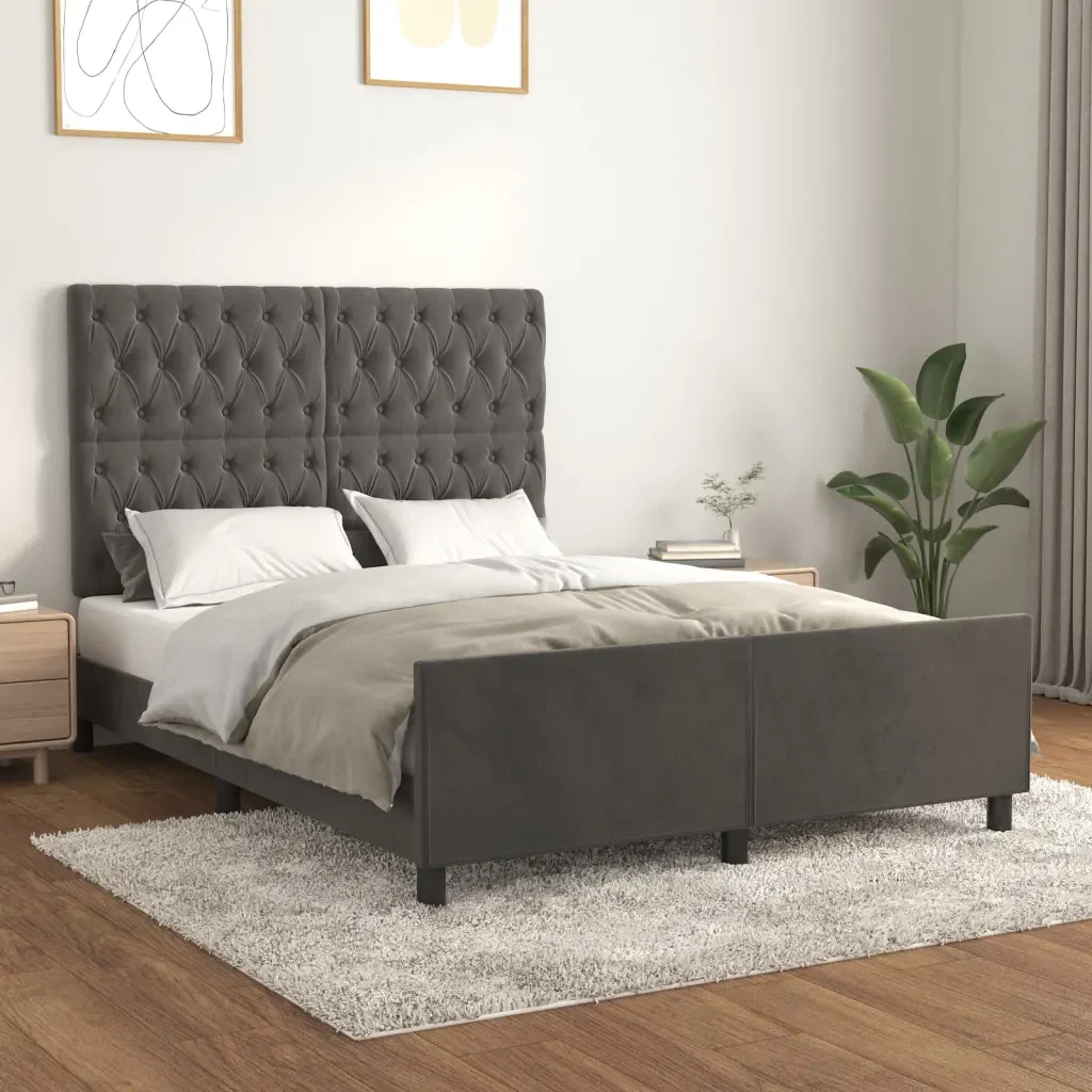 Letto matrimoniale | Letto per adulti | Giroletto senza Materasso Grigio Scuro 140x190 cm Velluto - Image 2