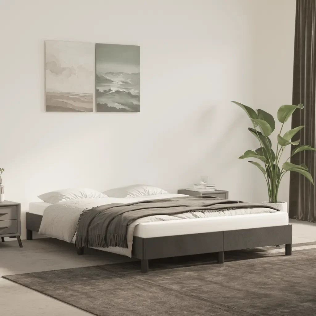 Letto matrimoniale | Letto per adulti | Giroletto senza Materasso Grigio Scuro 140x190 cm Velluto - Image 2