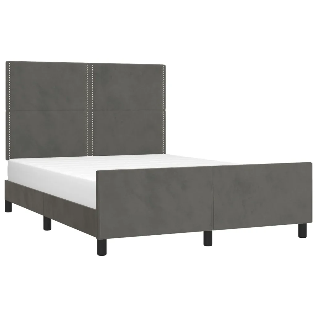 Letto matrimoniale | Letto per adulti | Giroletto senza Materasso Grigio Scuro 140x200 cm Velluto - Image 4