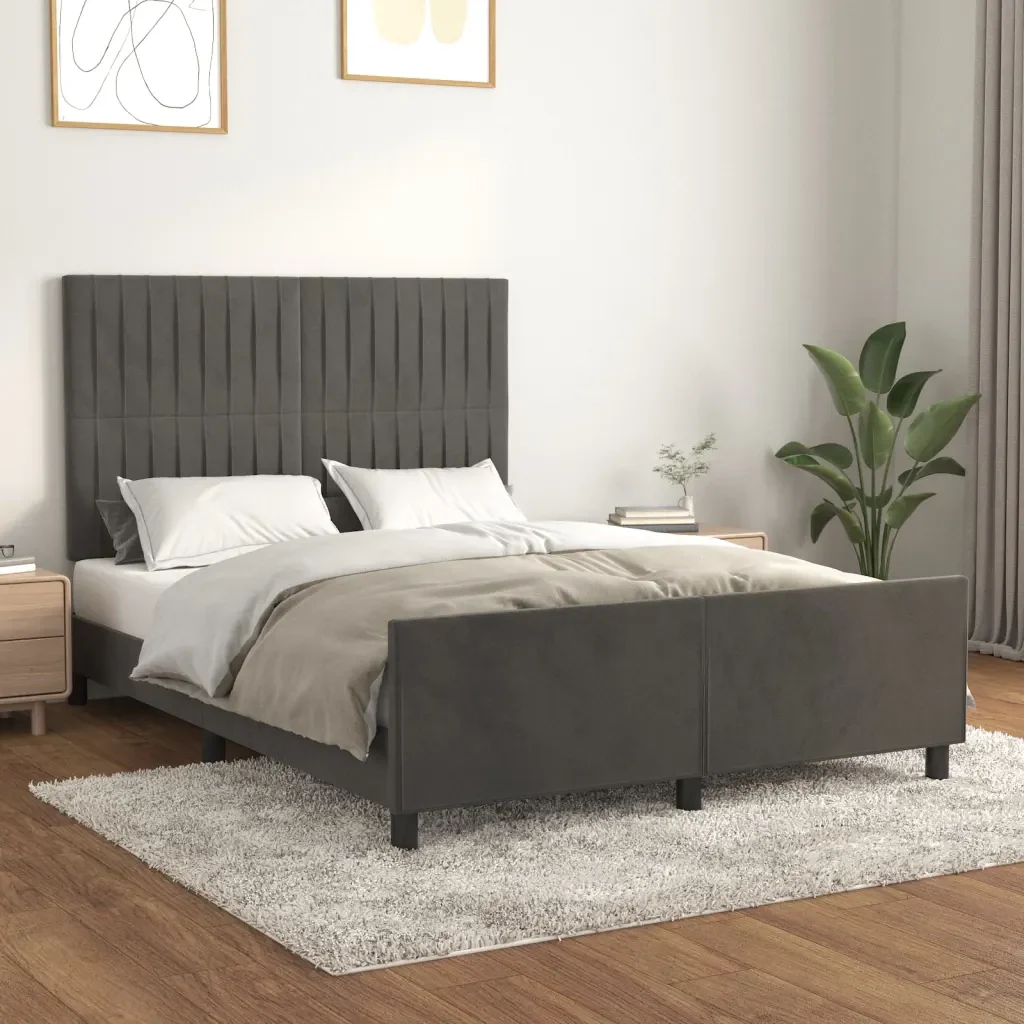 Letto matrimoniale | Letto per adulti | Giroletto senza Materasso Grigio Scuro 140x200 cm Velluto - Image 2