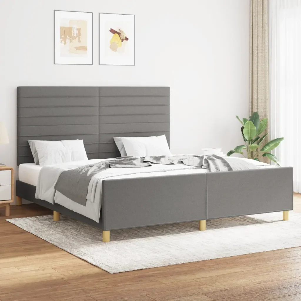 Letto matrimoniale | Letto per adulti | Giroletto senza Materasso Grigio Scuro 160x200 cm Tessuto - Image 2