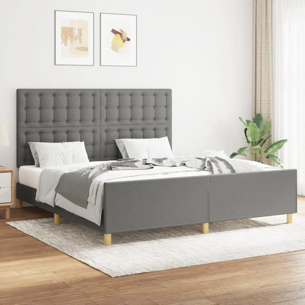 Letto matrimoniale | Letto per adulti | Giroletto senza Materasso Grigio Scuro 160x200 cm Tessuto - Image 2