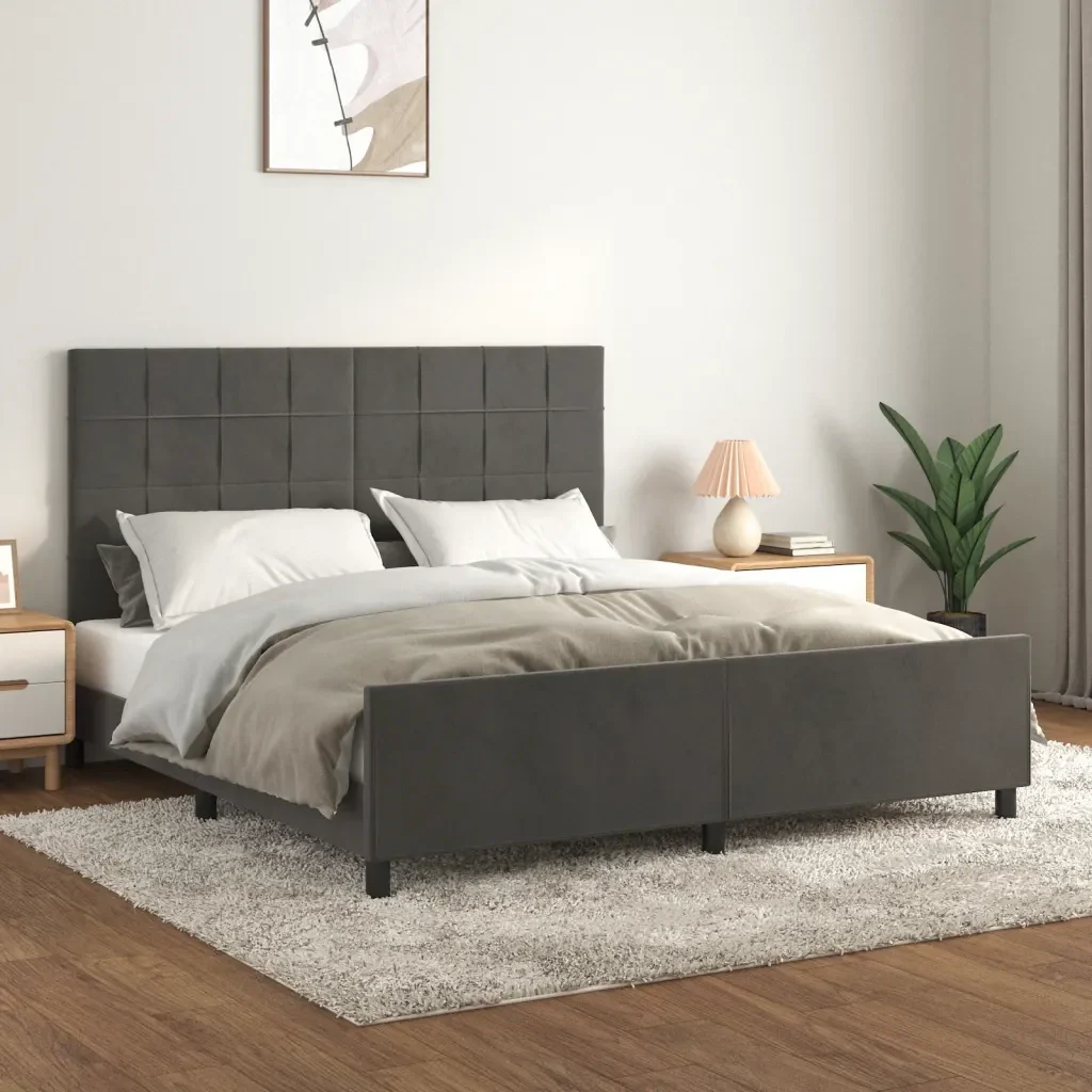 Letto matrimoniale | Letto per adulti | Giroletto senza Materasso Grigio Scuro 160x200 cm Velluto - Image 2