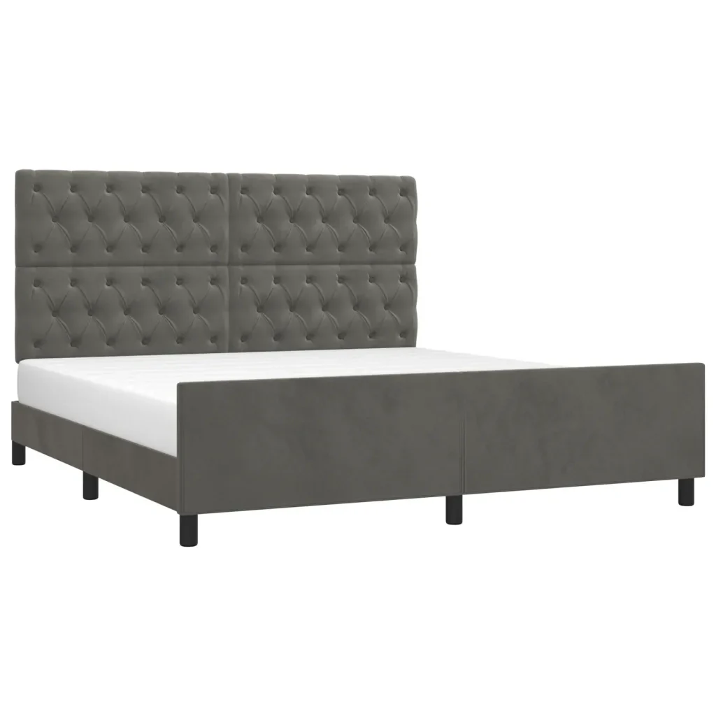 Letto matrimoniale | Letto per adulti | Giroletto senza Materasso Grigio Scuro 160x200 cm Velluto - Image 4