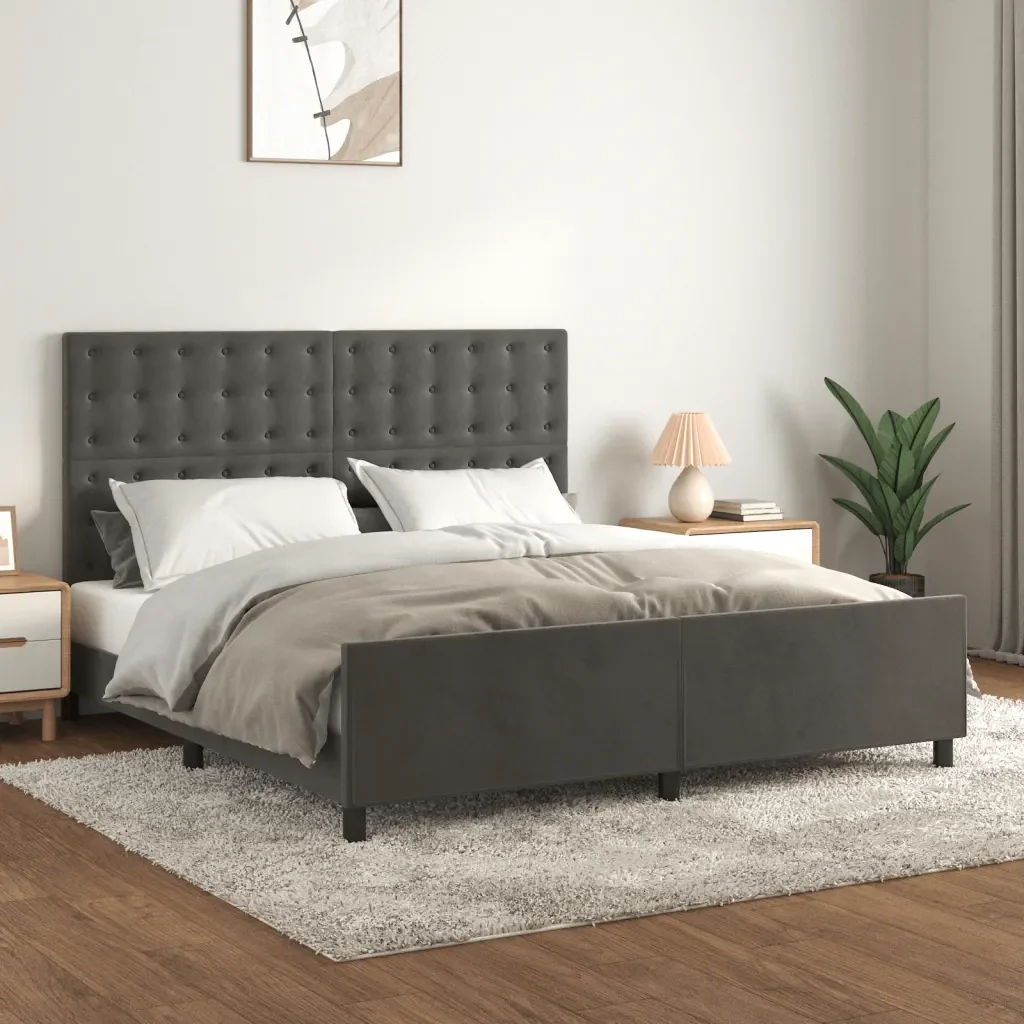 Letto matrimoniale | Letto per adulti | Giroletto senza Materasso Grigio Scuro 160x200 cm Velluto - Image 2
