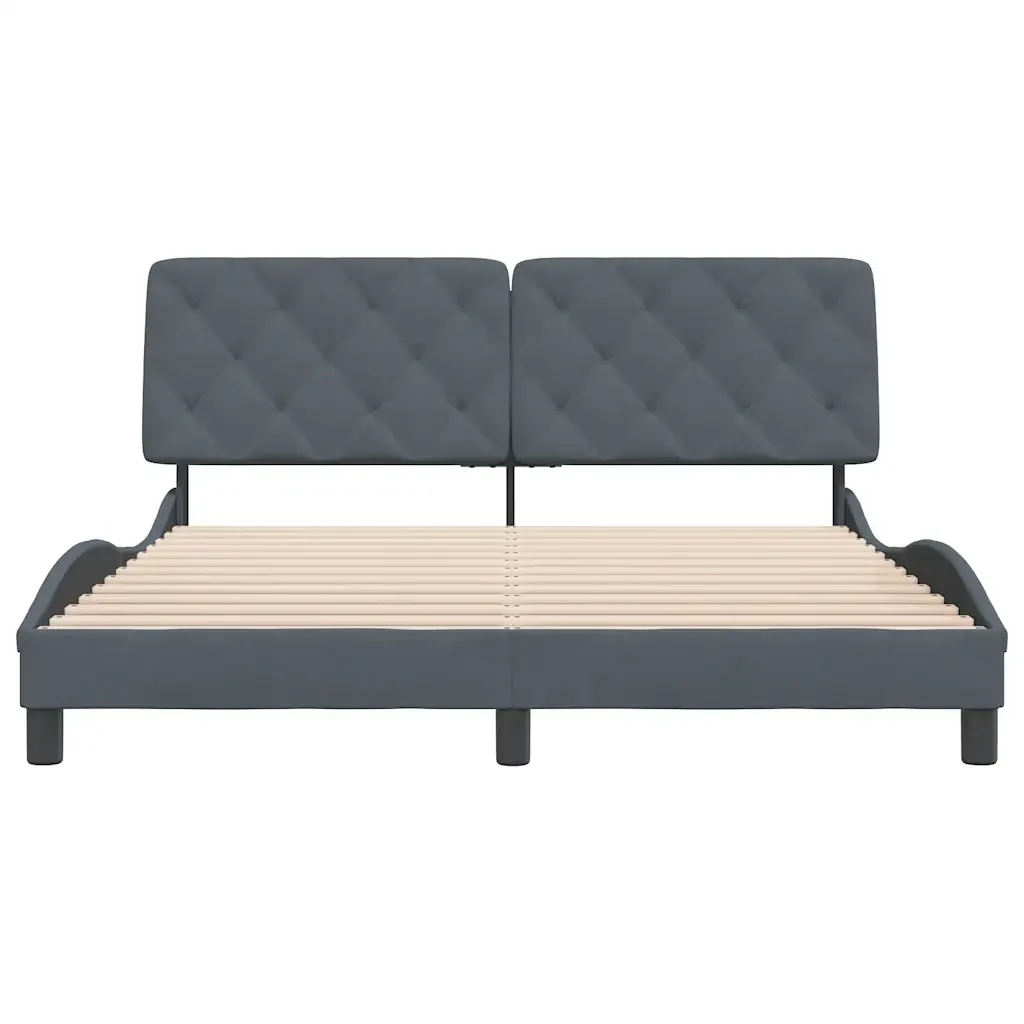 Letto matrimoniale | Letto per adulti | Giroletto senza Materasso Grigio Scuro 160x200 cm Velluto - Image 5