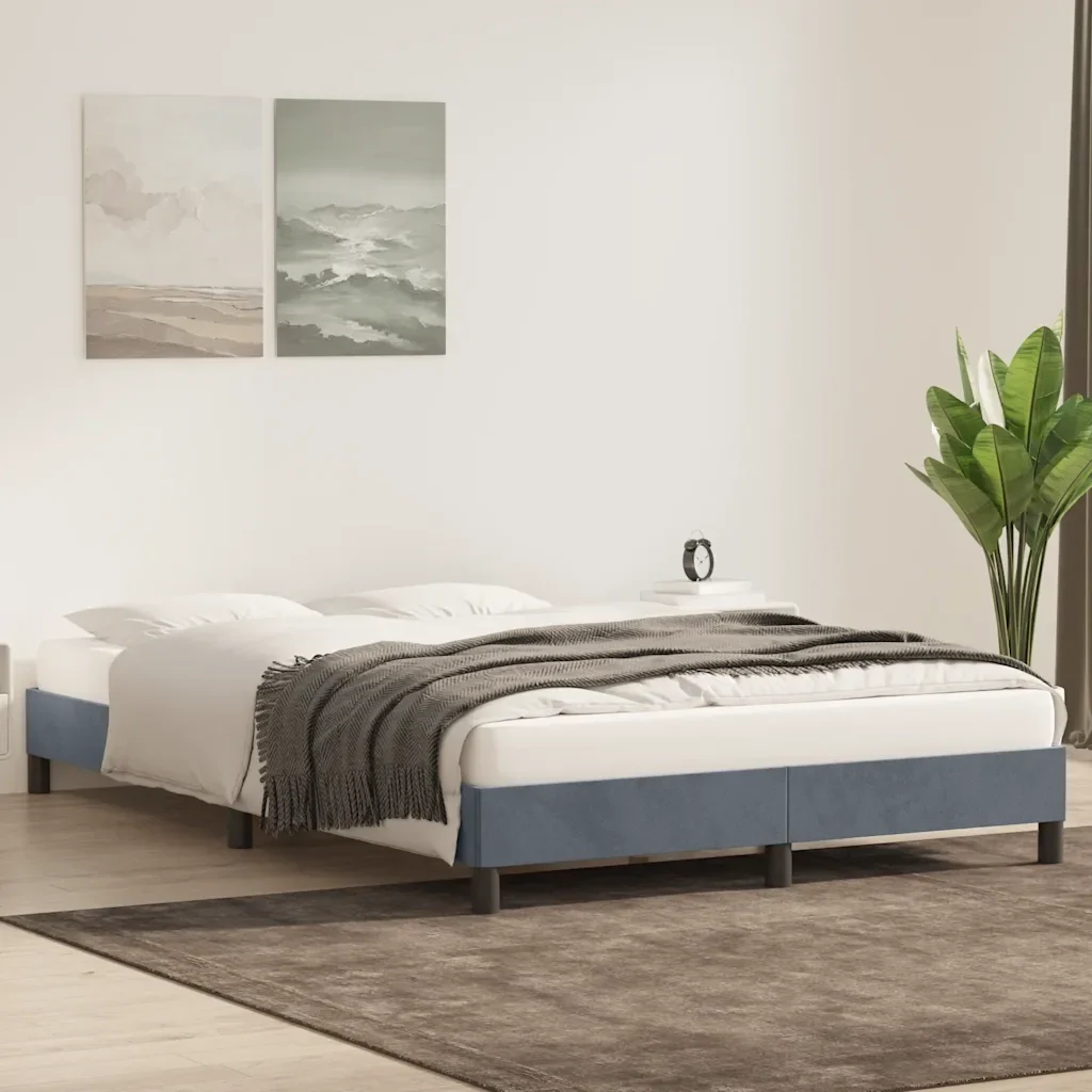 Letto matrimoniale | Letto per adulti | Giroletto senza Materasso Grigio Scuro 160x210 cm Velluto - Image 4
