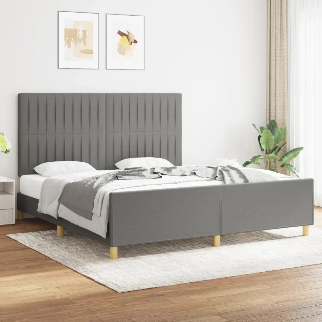 Letto matrimoniale | Letto per adulti | Giroletto senza Materasso Grigio Scuro 180x200 cm Tessuto - Image 2
