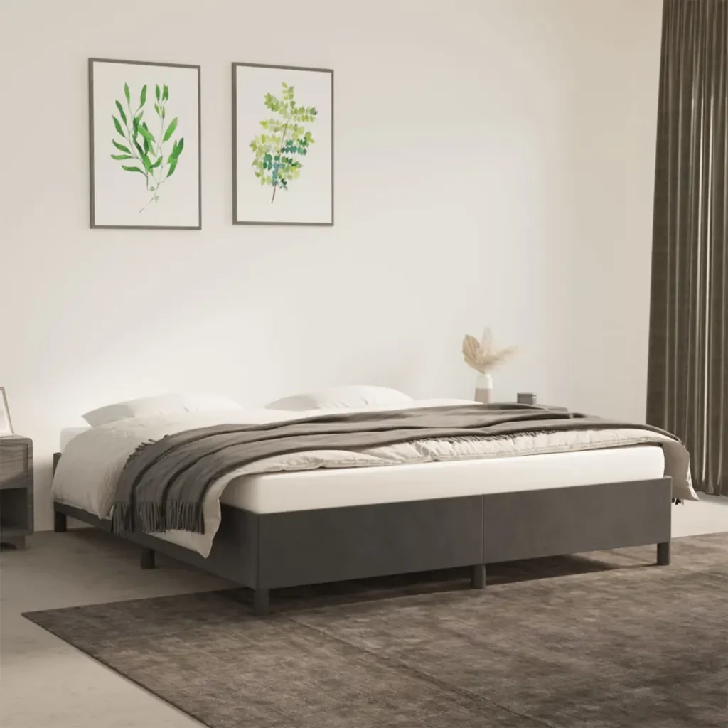 Letto matrimoniale | Letto per adulti | Giroletto senza Materasso Grigio Scuro 180x200 cm Velluto - Image 2
