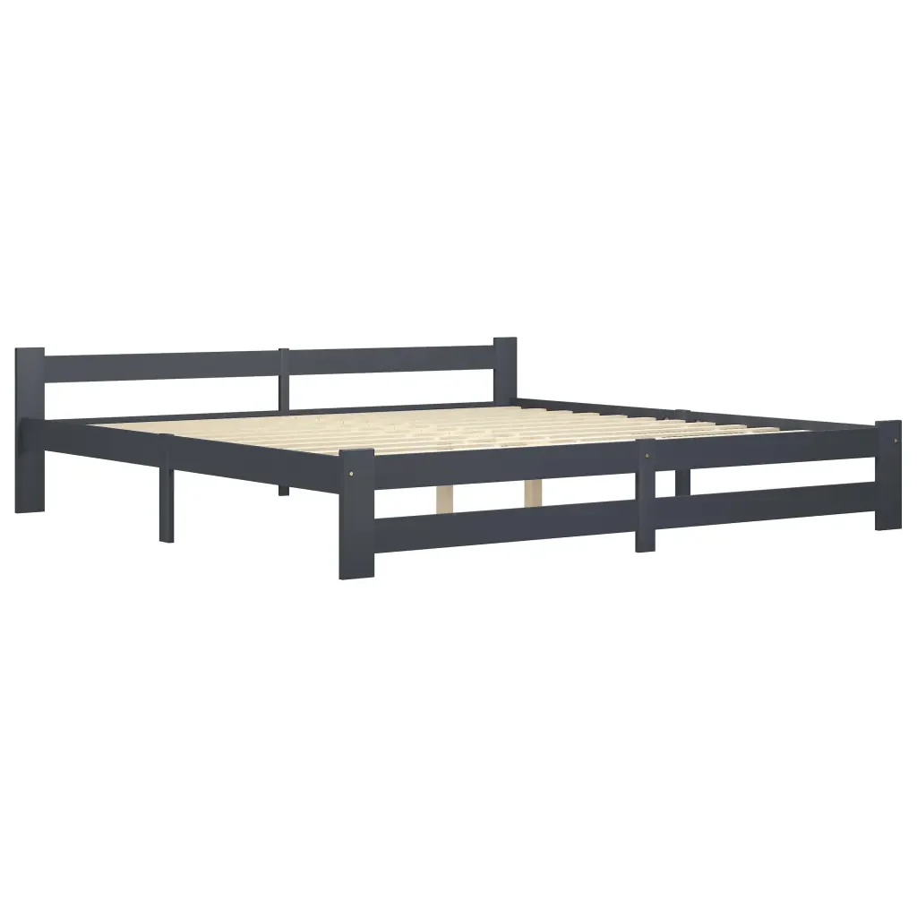 Letto matrimoniale | Letto per adulti | Giroletto senza Materasso Grigio Scuro 200x200 cm Legno Pino - Image 4