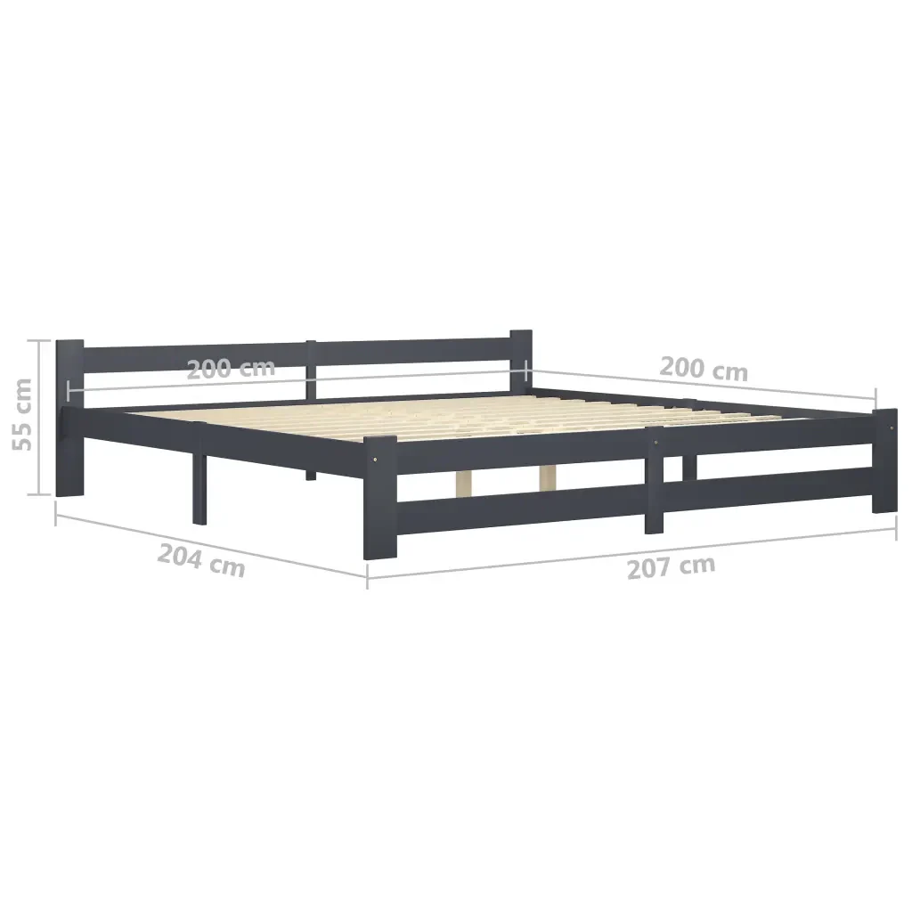 Letto matrimoniale | Letto per adulti | Giroletto senza Materasso Grigio Scuro 200x200 cm Legno Pino - Image 6