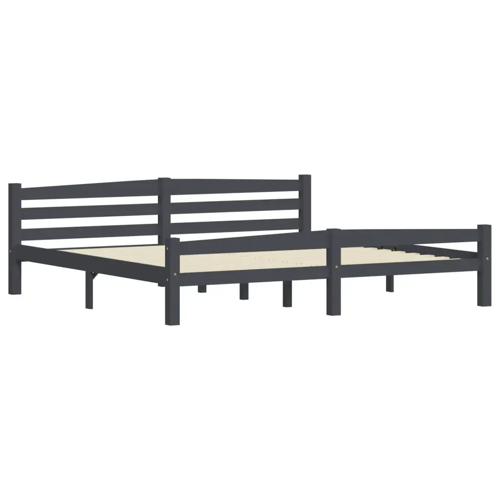 Letto matrimoniale | Letto per adulti | Giroletto senza Materasso Grigio Scuro 200x200 cm Legno Pino - Image 4