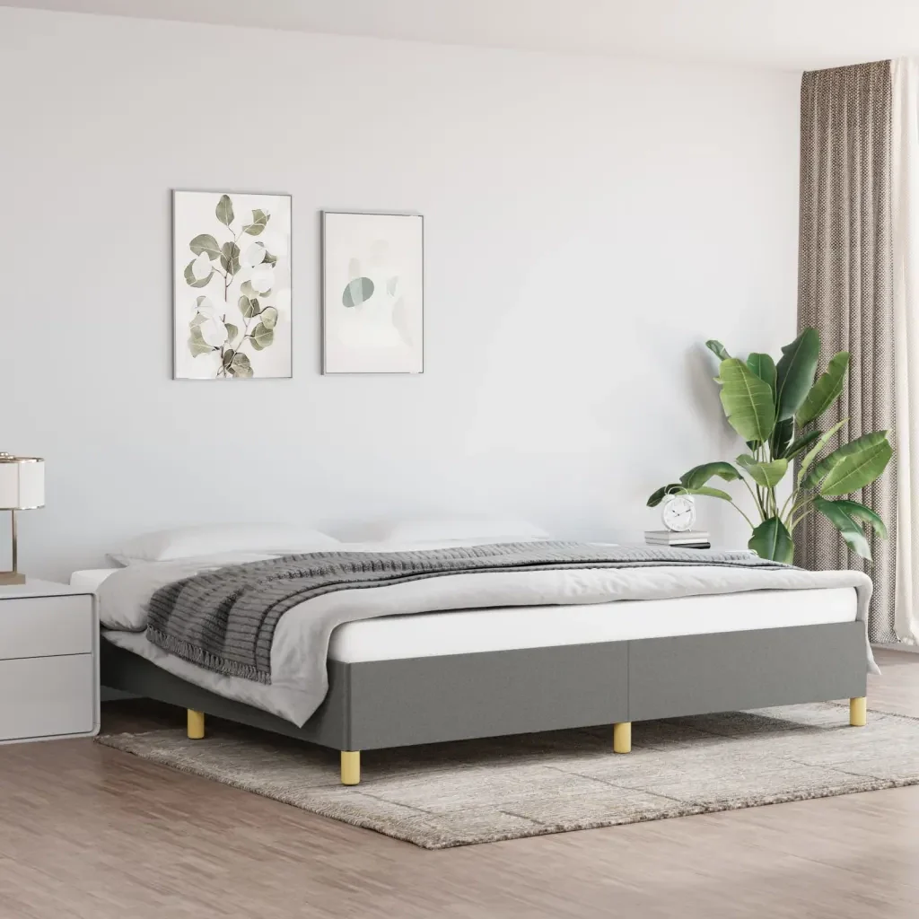 Letto matrimoniale | Letto per adulti | Giroletto senza Materasso Grigio Scuro 200x200 cm Tessuto - Image 2