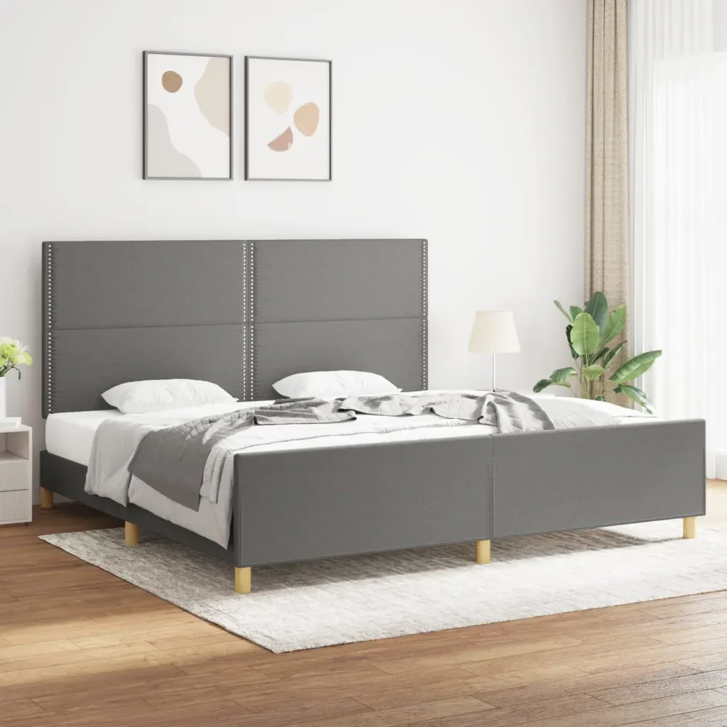 Letto matrimoniale | Letto per adulti | Giroletto senza Materasso Grigio Scuro 200x200 cm Tessuto - Image 2