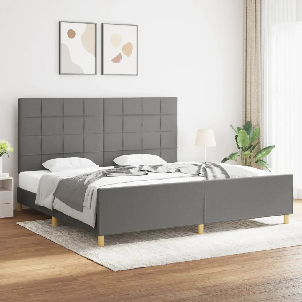Letto matrimoniale | Letto per adulti | Giroletto senza Materasso Grigio Scuro 200x200 cm Tessuto - Image 2