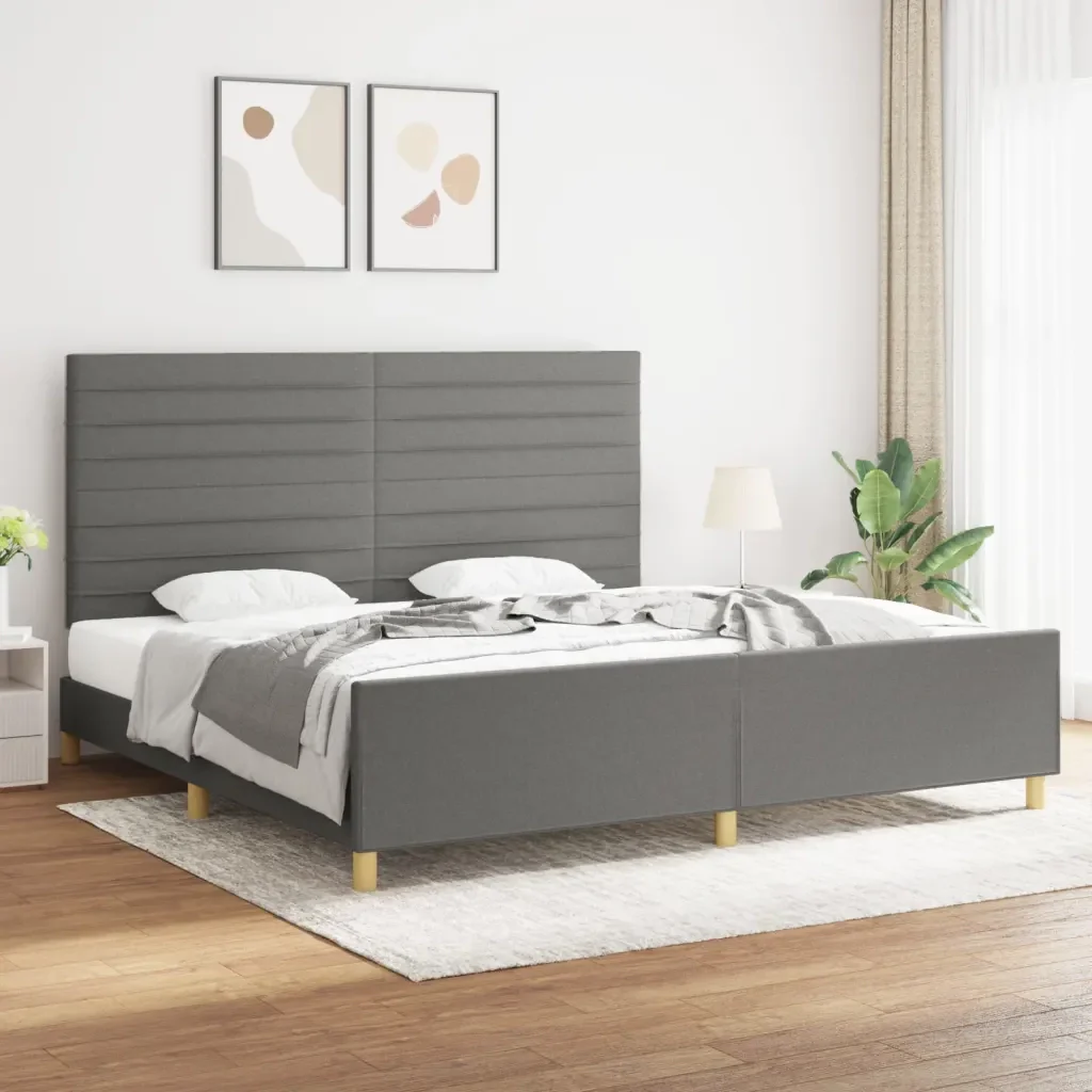 Letto matrimoniale | Letto per adulti | Giroletto senza Materasso Grigio Scuro 200x200 cm Tessuto - Image 2