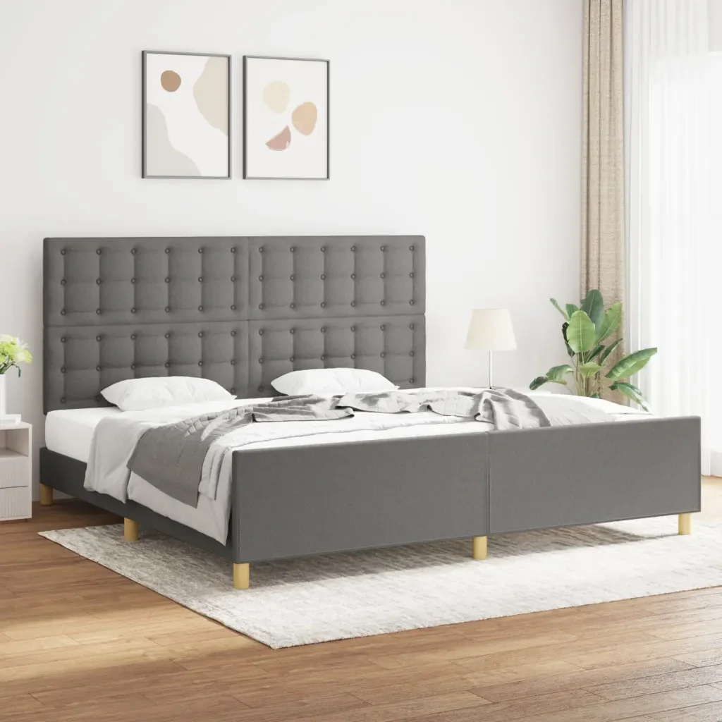 Letto matrimoniale | Letto per adulti | Giroletto senza Materasso Grigio Scuro 200x200 cm Tessuto - Image 2