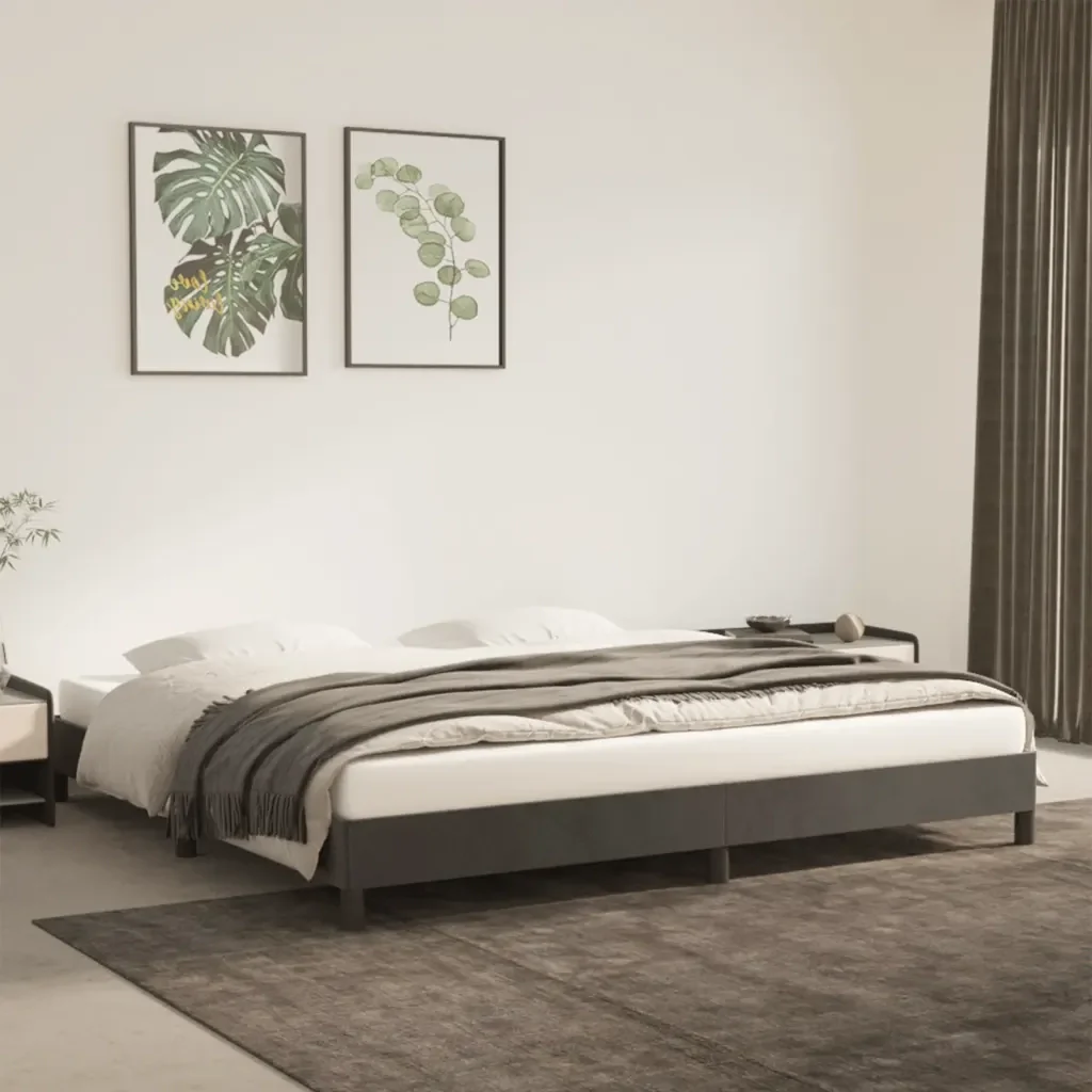 Letto matrimoniale | Letto per adulti | Giroletto senza Materasso Grigio Scuro 200x200 cm Velluto - Image 2