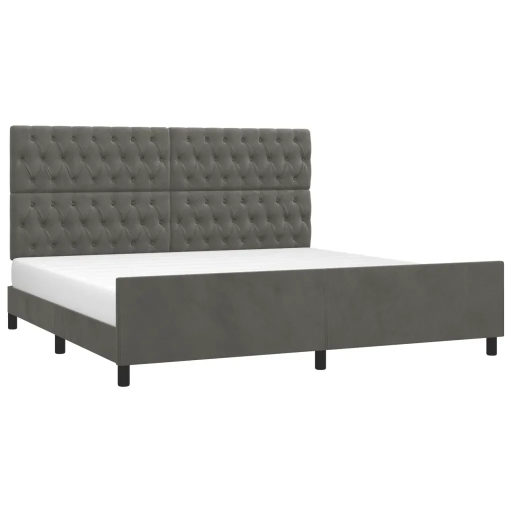 Letto matrimoniale | Letto per adulti | Giroletto senza Materasso Grigio Scuro 200x200 cm Velluto - Image 3