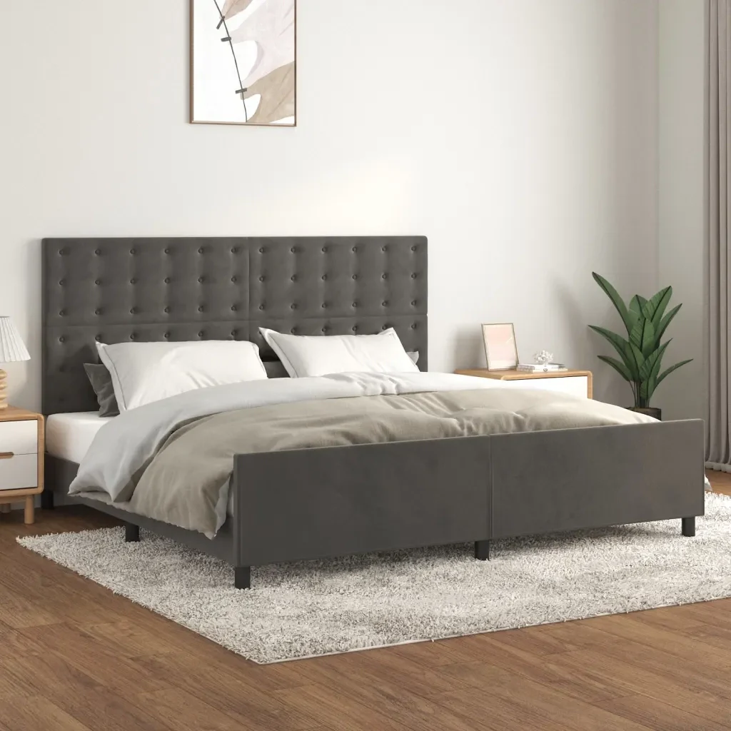 Letto matrimoniale | Letto per adulti | Giroletto senza Materasso Grigio Scuro 200x200 cm Velluto - Image 2