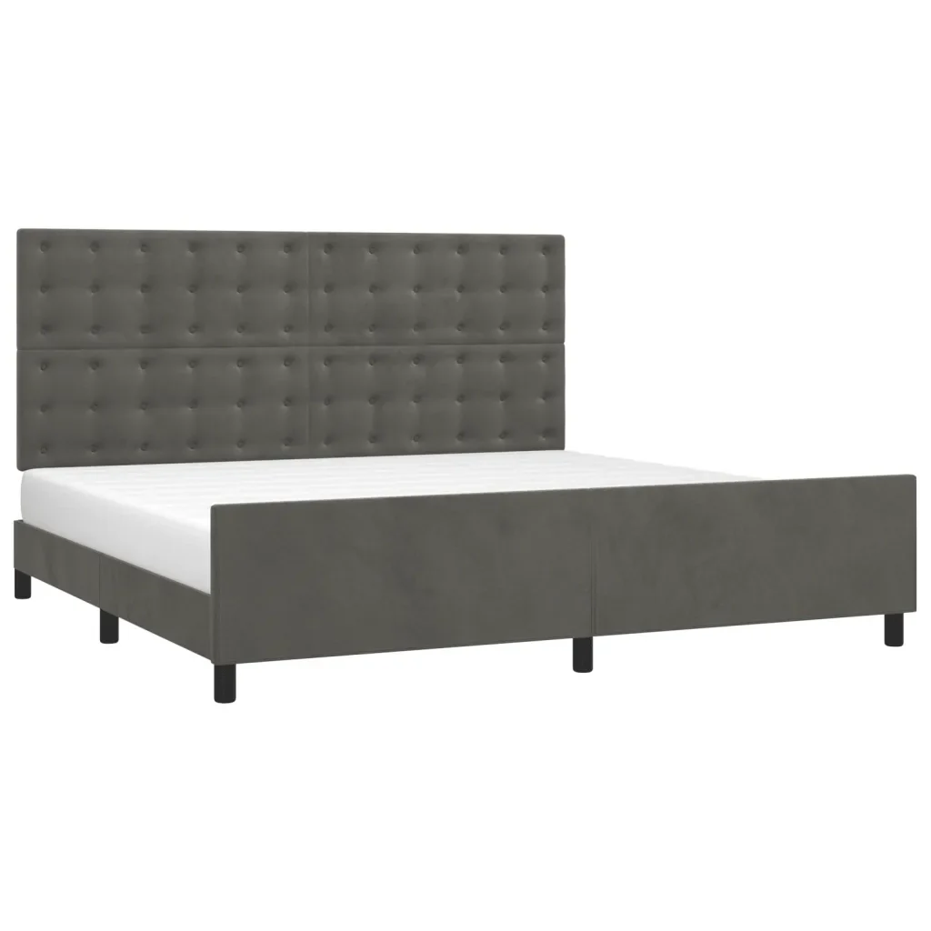 Letto matrimoniale | Letto per adulti | Giroletto senza Materasso Grigio Scuro 200x200 cm Velluto - Image 3