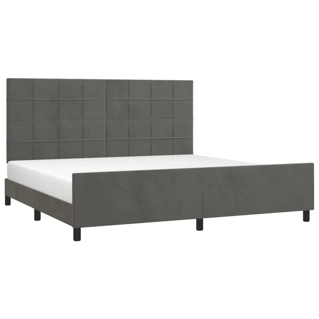 Letto matrimoniale | Letto per adulti | Giroletto senza Materasso Grigio Scuro 200x200 cm Velluto - Image 3