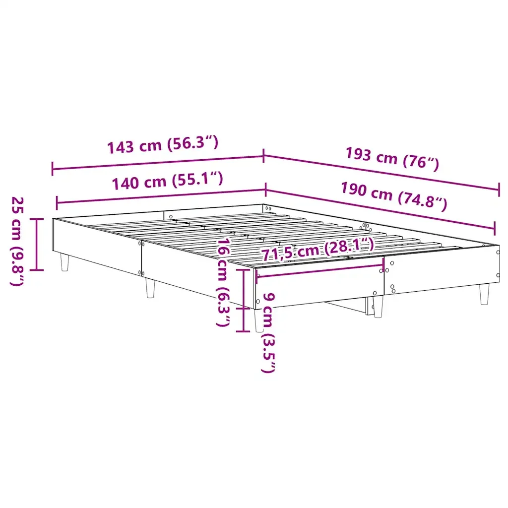 Letto matrimoniale | Letto per adulti | Giroletto senza Materasso Grigio Sonoma 140x190cm in Truciolato - Image 10