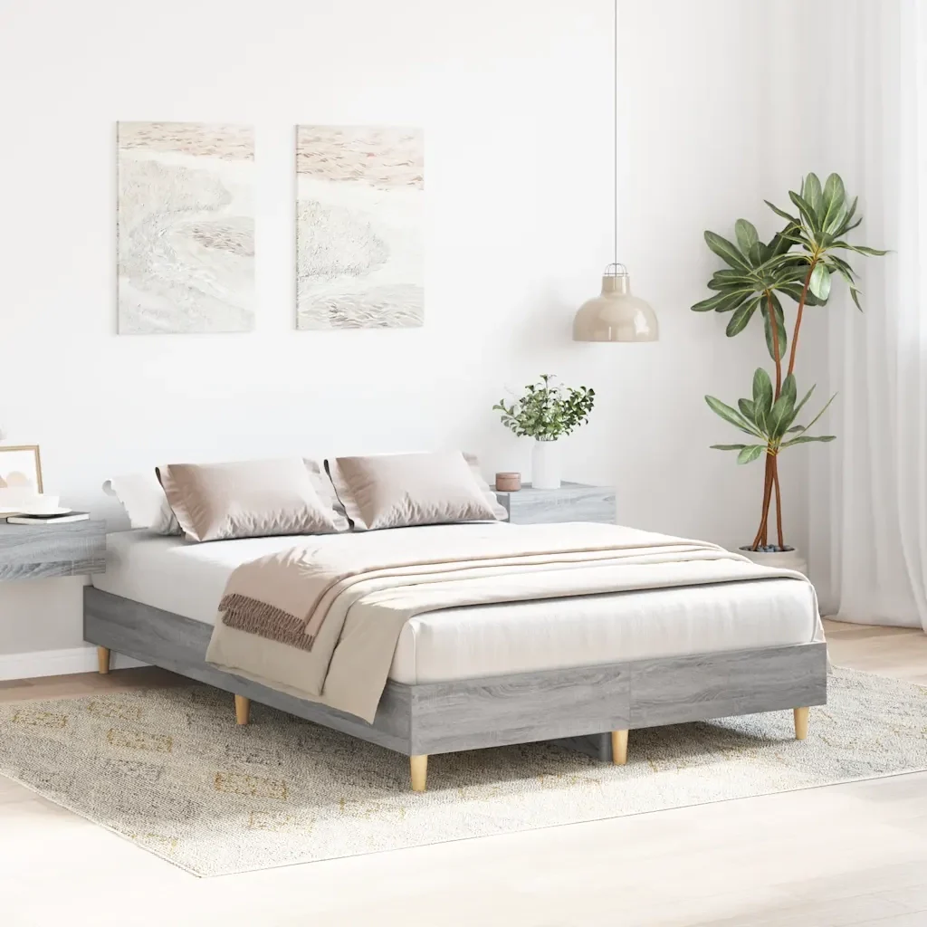 Letto matrimoniale | Letto per adulti | Giroletto senza Materasso Grigio Sonoma 140x190cm in Truciolato - Image 3
