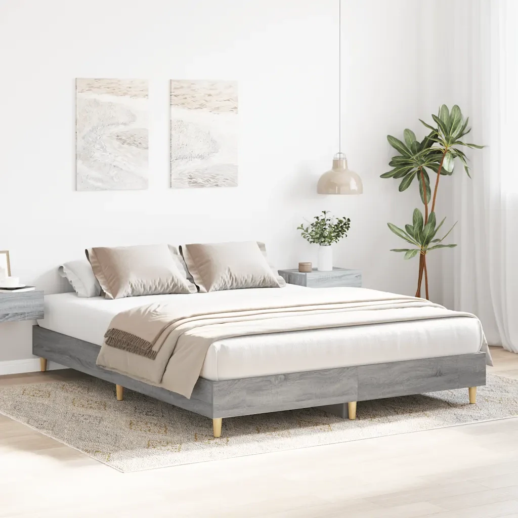 Letto matrimoniale | Letto per adulti | Giroletto senza Materasso Grigio Sonoma 150x200 cm Truciolato - Image 3