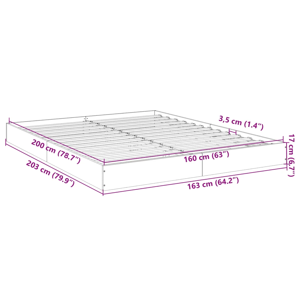 Letto matrimoniale | Letto per adulti | Giroletto senza Materasso Grigio Sonoma 160x200 cm Truciolato - Image 10