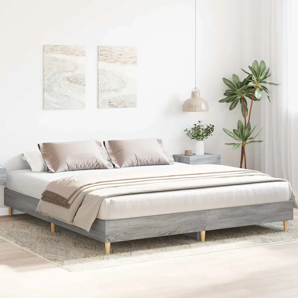 Letto matrimoniale | Letto per adulti | Giroletto senza Materasso Grigio Sonoma 160x200 cm Truciolato - Image 4