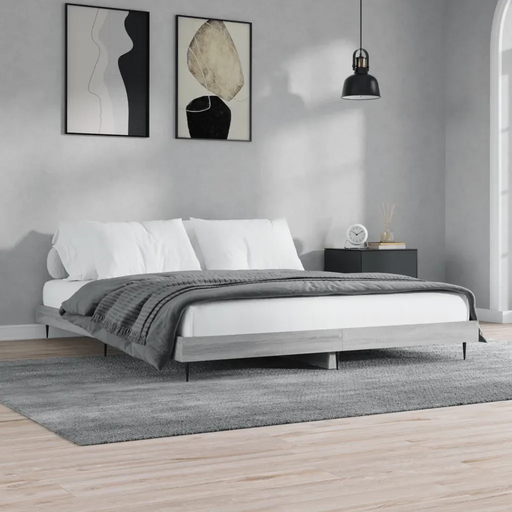 Letto matrimoniale | Letto per adulti | Giroletto senza Materasso Grigio Sonoma 160x200 cm Truciolato - Image 2