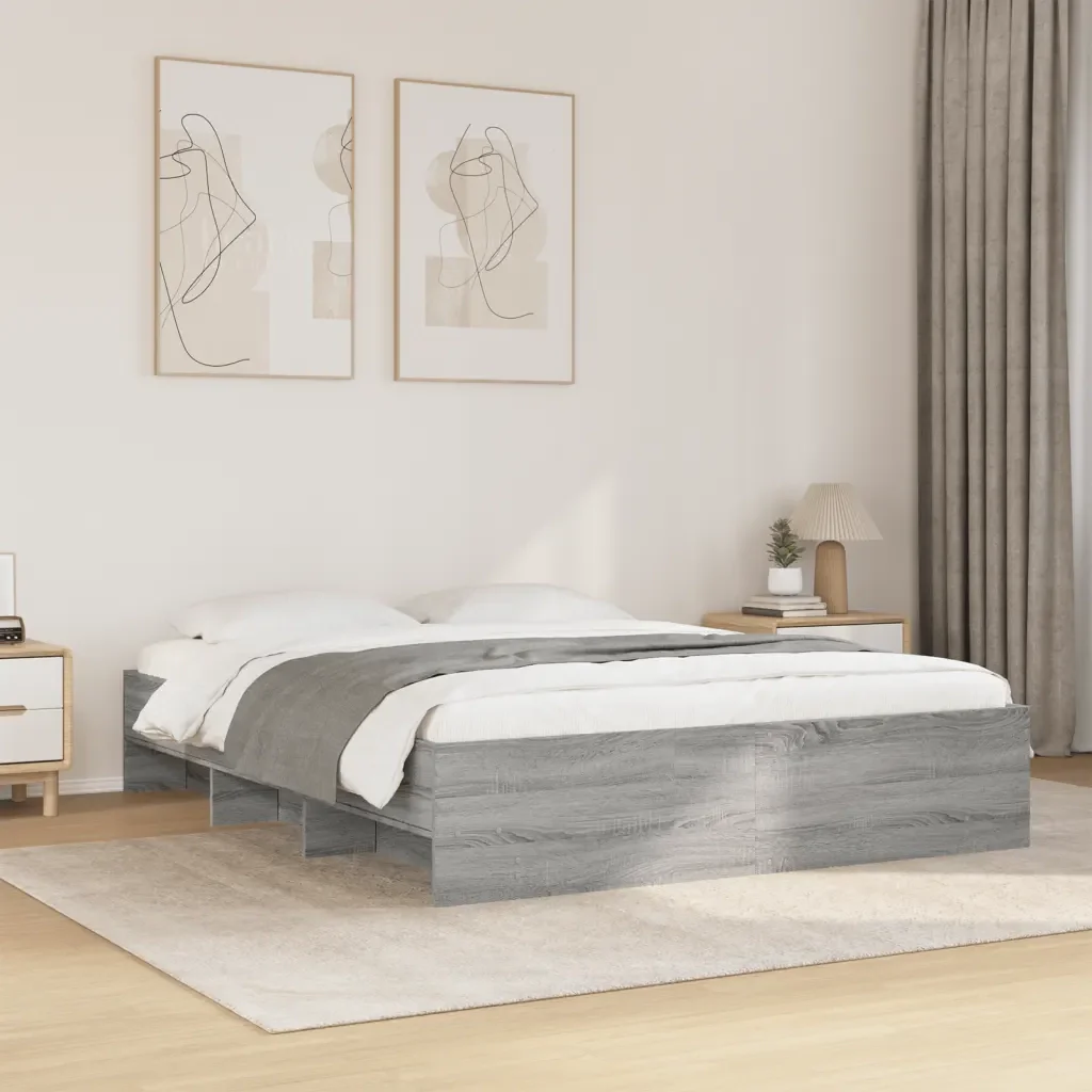 Letto matrimoniale | Letto per adulti | Giroletto senza Materasso Grigio Sonoma 160x200 cm Truciolato - Image 2