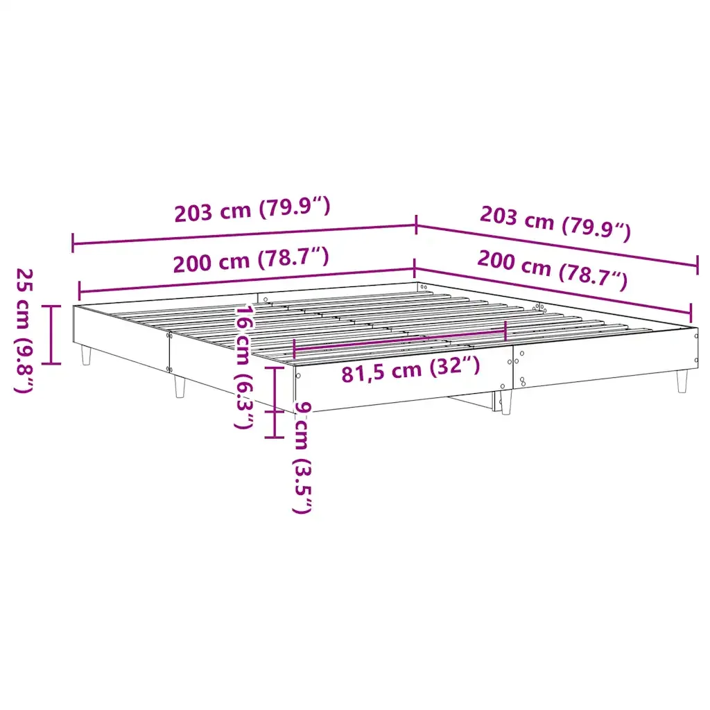 Letto matrimoniale | Letto per adulti | Giroletto senza Materasso Grigio Sonoma 200x200cm in Truciolato - Image 10