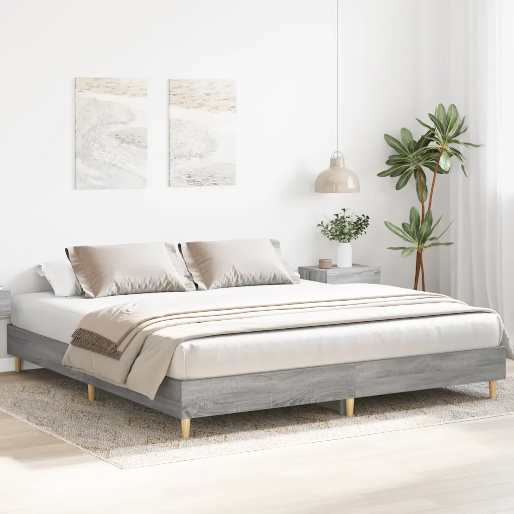 Letto matrimoniale | Letto per adulti | Giroletto senza Materasso Grigio Sonoma 200x200cm in Truciolato - Image 4